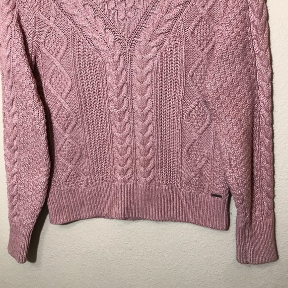 abercrombie & fitch | cozy pink cable knit mock-neck sweater - Picture 3 of 12